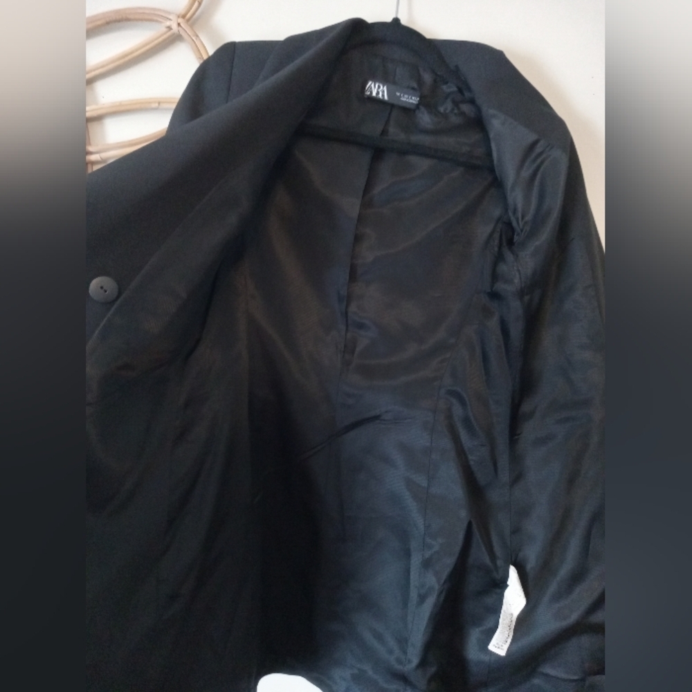 ZARA DOUBLE BREASTED LONG BLAC BLAZER DRESS BLACK SIZE S 8285/642 - Picture 10 of 10